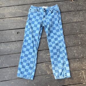 abercrombie kids Blue Checkerboard Straight Jeans size 9/10 Long